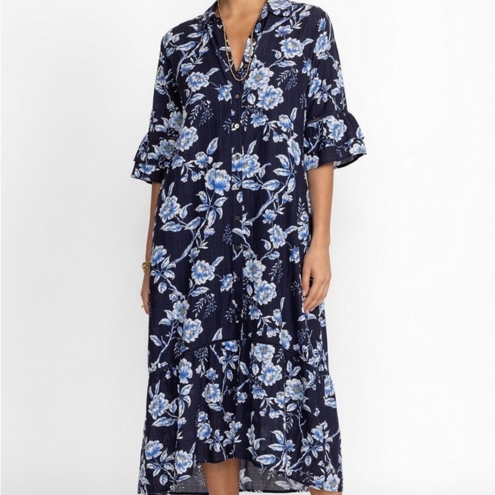 Johnny Was Hi Low Ruffle Sleeve Maxi
